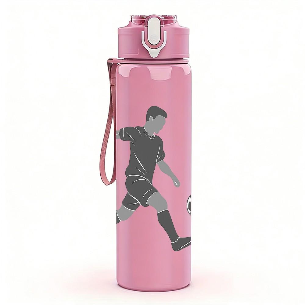 1PC Soccer Player Football Sport Pattern 750ml Color Plastic Sports Water Bottle Leakproof Flip Straw Lid Suitable for Sports Office Home Use