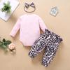 Newborn Infant  Valentine Print Romper Bodysuit+Leopard Print Pants Set