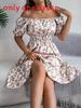 Euro Sommer Florales A-Linien-Kleid mit Rüschensaum für Freizeitkleidung