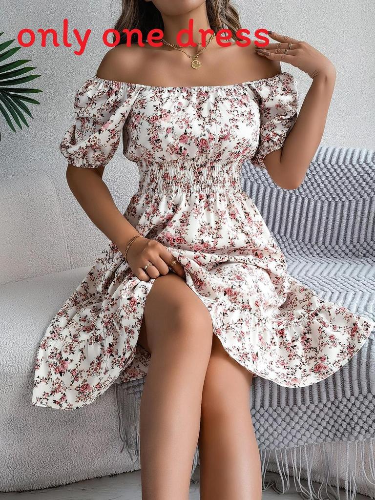 Euro Sommer Florales A-Linien-Kleid mit Rüschensaum für Freizeitkleidung