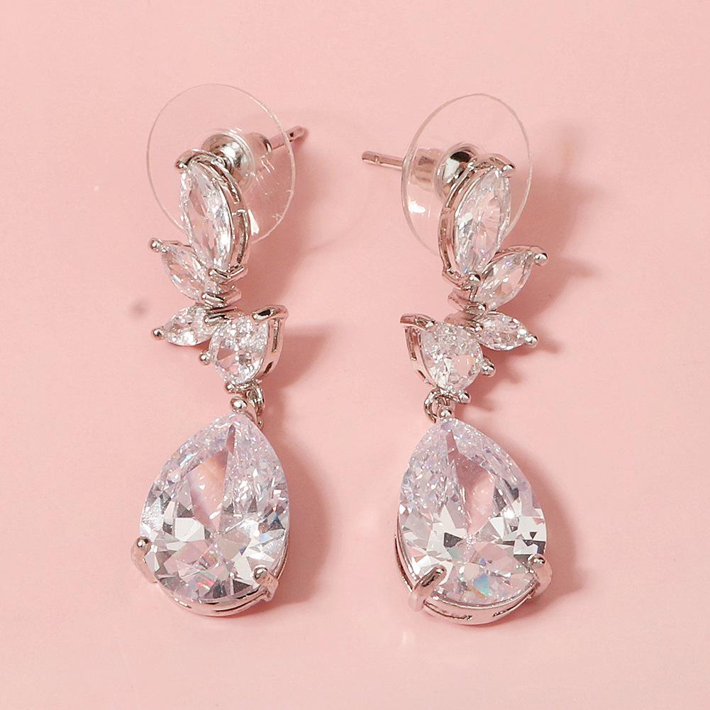 Elegant Zircon Water Drop Dangle Earrings - Bridal & Socialite Style