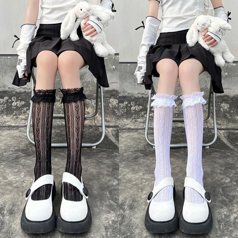 

Lolita Japanese Lace Love Summer Thin Tube Socks Jk Soft Sister White Sweet Breathable Calf Socks One Size