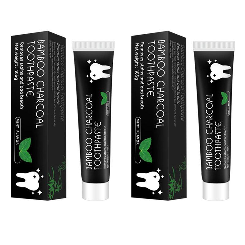 

105 г бамбуковый уголь, черная зубная паста, глубокая очистка, вкус мяты, отбеливание зубов, неприятный запах изо рта, уход за пятнами, красота, здоровье, Maquiagem 2pcs