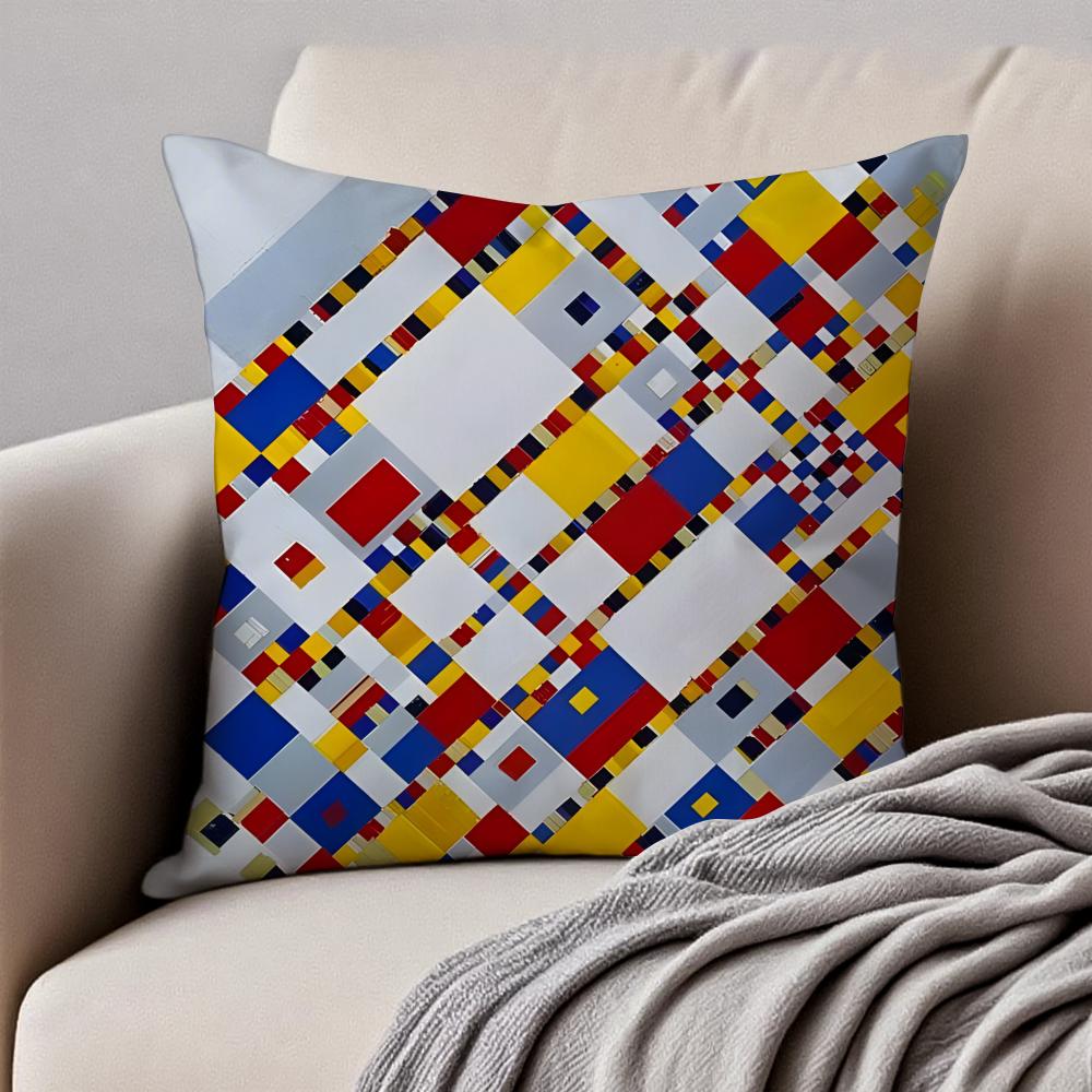 Classic Bright Simple PPiet Cornelies Mondrian Cushion Cover Pillowcase Antidustmite Invisible Zipper Short Plush Sofa Cushion