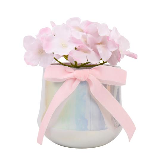 Künstliche Blume in Keramikvase mit Seidenband Weiches Realistisches Kunstblumen-Arrangement Heim Schreibtisch Tischplatte Dekoration