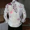 Camisa de Hombre con Cuello Estampado Floral de Rama Gradiente Blanco Rosa Manga Larga Botones
