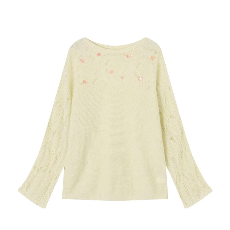 Xiangying Women s Off-Shoulder Sequin Cutout Knit Sweater S