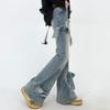 Jeans a zampa blu con fiocco da donna Harajuku Estetica anni '90 Streetwear Pantaloni di jeans larghi Pantaloni jeans Y2k Vestiti trashy vintage anni 2000