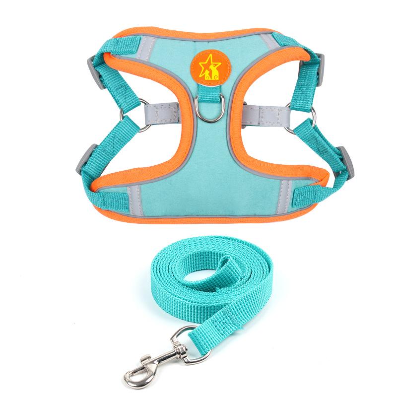 Reflective Breathable Suede Dog Harness and Leash Set for Small Dogs