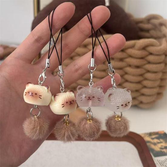 Keychain Pendant Resin Cat Plush Ball Decor Phone Pendant Keys Bags Cell Phones Key Holder Fashion Accessory