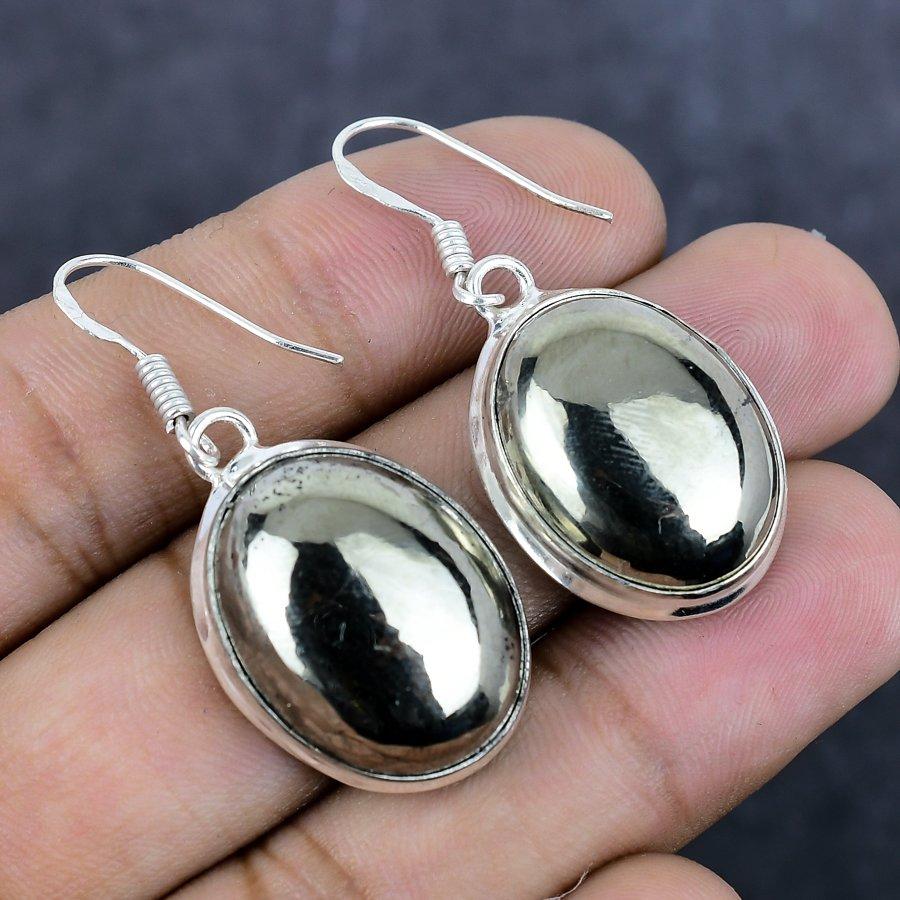 Natural Pyrite Agate Gemstone 925 Sterling Silver Jewelry Earring 1.65" V1l07