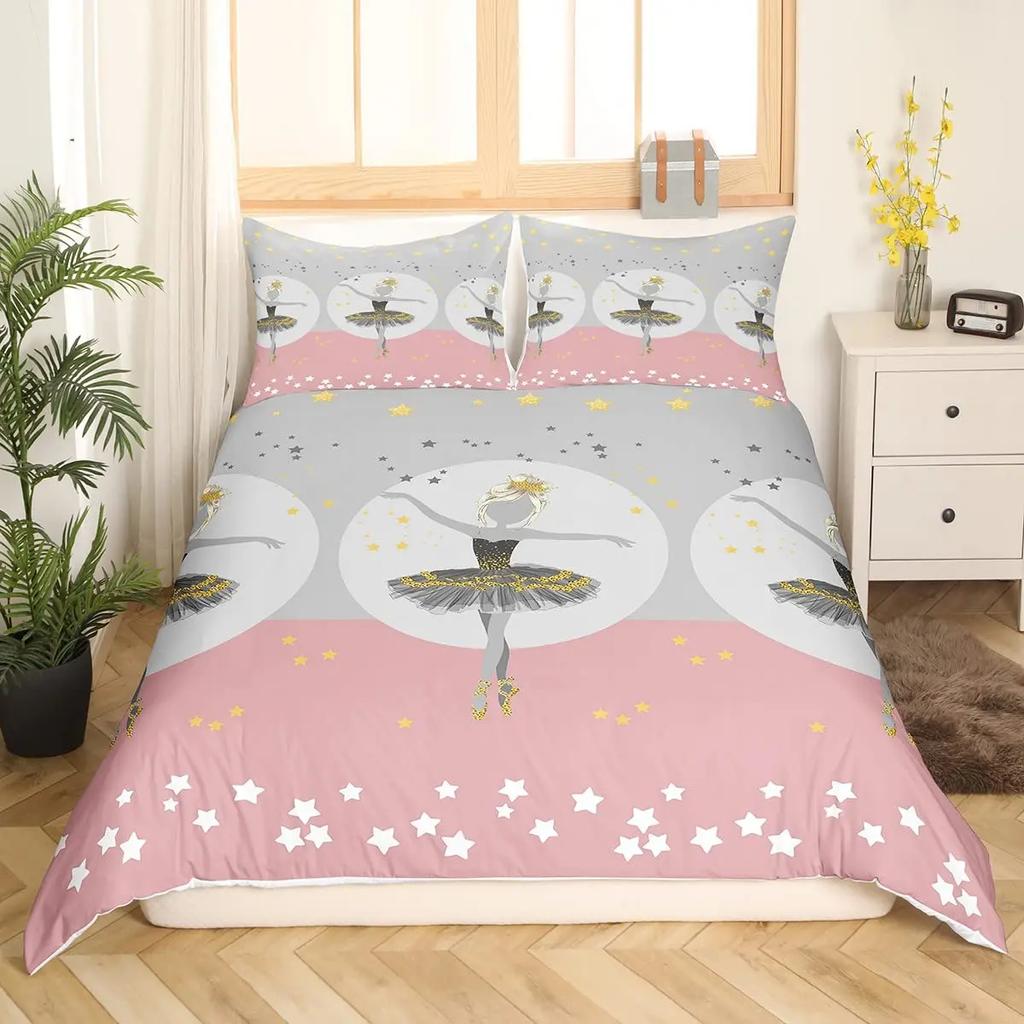 African American Duvet Cover Gilrs Kids Cute Ballet Princess Dancer Bedding Set Double Queen King Size Polyester Qulit Cover