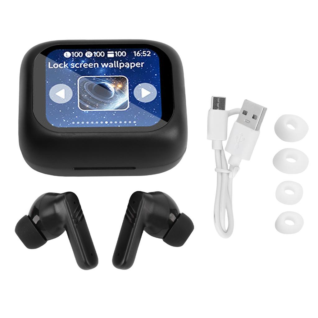 Wireless Earbuds HiFi Surround Sound Bluetooth 5.4 Earphones with LCD Full Color Touch Screen Black