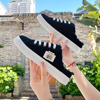 Modische, einfarbige Canvas-Schuhe mit dicker Unterseite, rundem Kopf, passende Schnürschuhe, atmungsaktives Schuhset, lässige, vielseitige Sommer-Sneakers, Damenschuhe