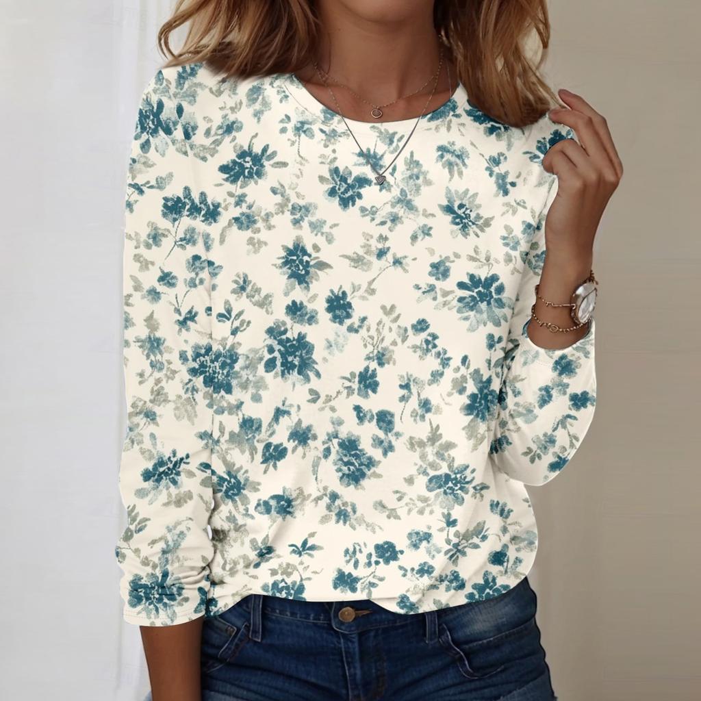 Long Sleeve Shirts For Women Cute Print Graphic Tees Blouses Casual Plus Size Basic Tops Pullover