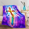 1PC Stained Glass Cross Glow Print Believer Pray blanket Warm soft flannel material suitable for all seasons luxurious gift