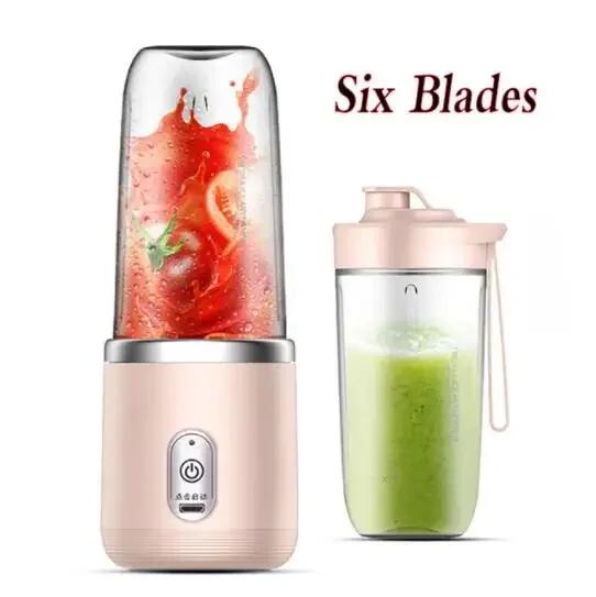 

Portable Electric Blender Fruit Juice Blender Double Cup Multifunction Mini Bottle USB 6 Blades Juicer Cup Milkshake Juice Maker розовый