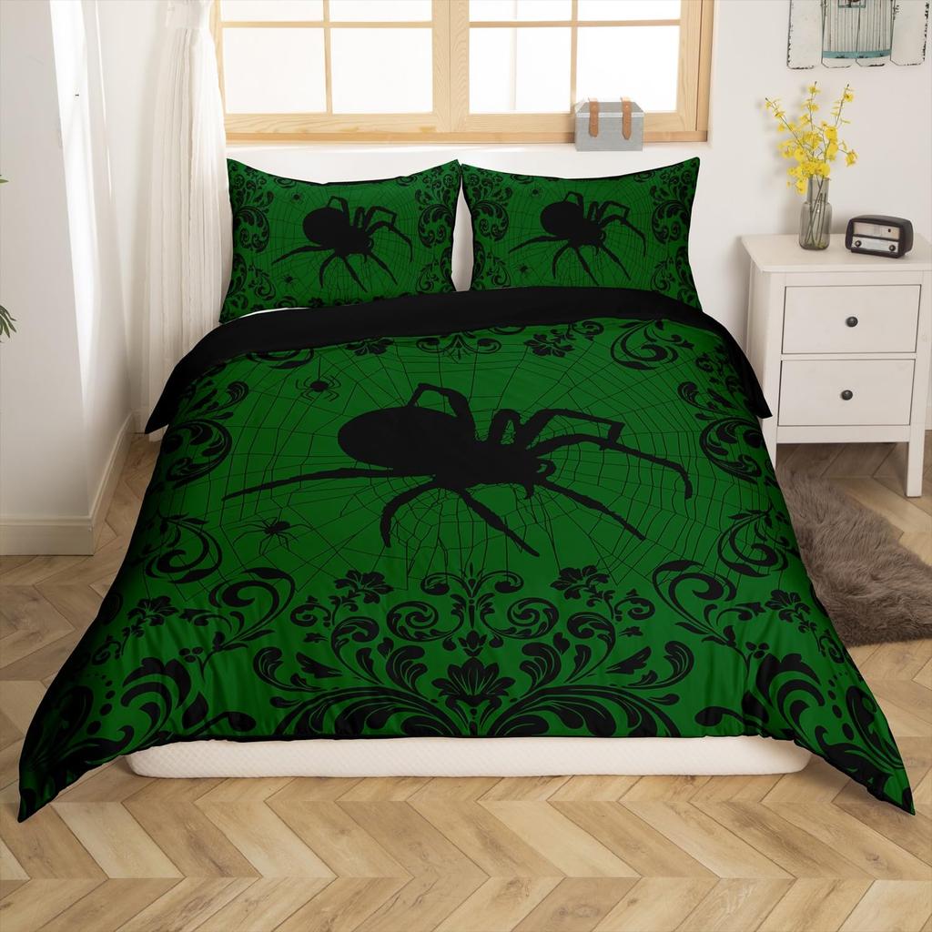 Black White Spider Web Duvet Cover Queen Halloween Gothic Bedding Set for Boys Adults Room Decor Hippie Floral Comforter Cover