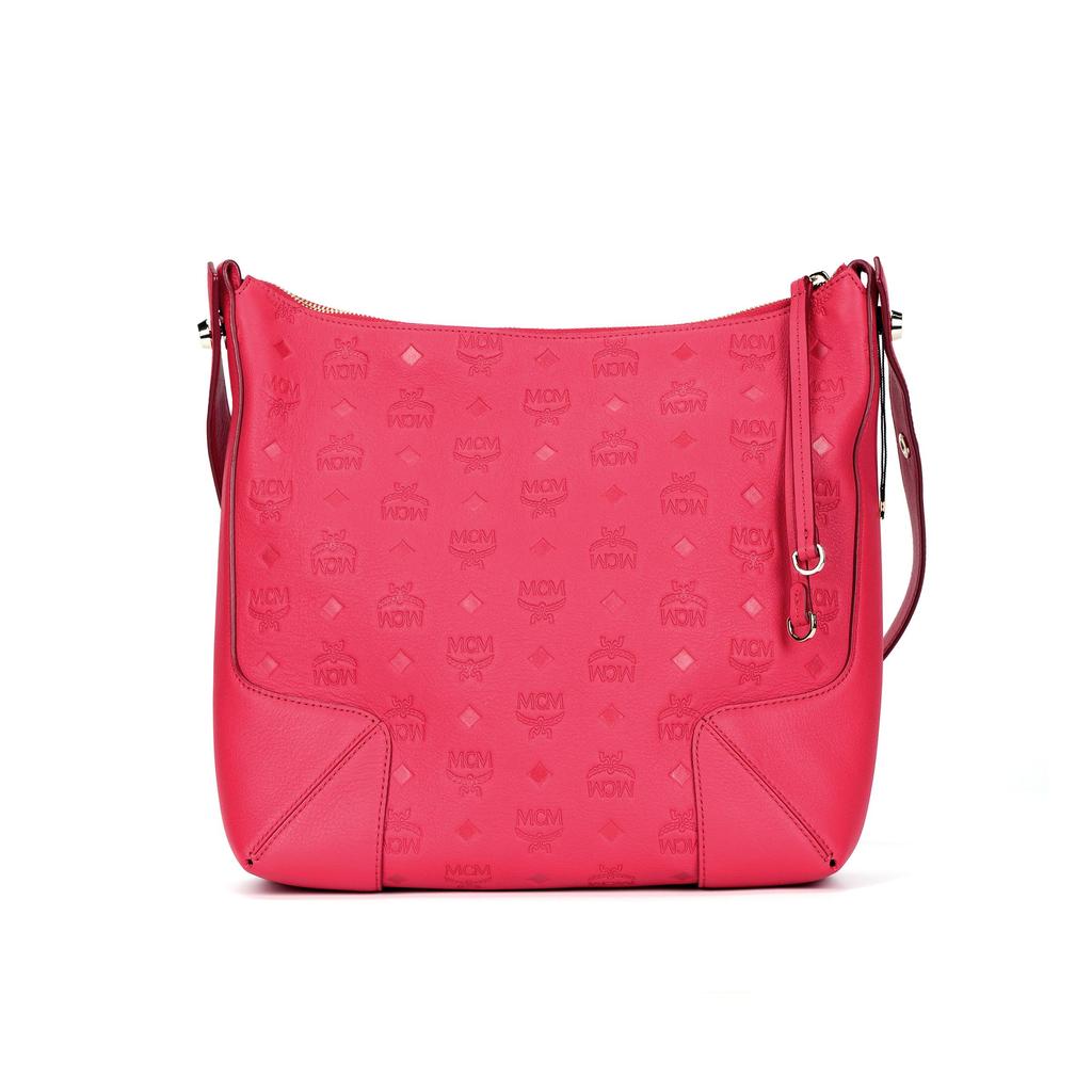MCM Pink Embossed Visetos Leather Hobo Shoulder Bag for Daily & Travel Use