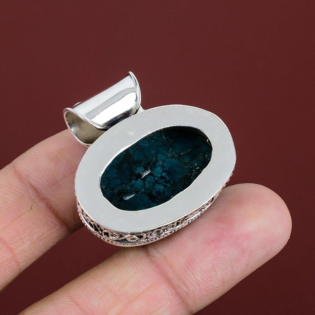 Tibetan Turquoise Pendant Gemstone Vintage Pendant 925 Sterling Silver Pendant Tibetan Turquoise Jewelry Handmade Pendant Gifts For Friend