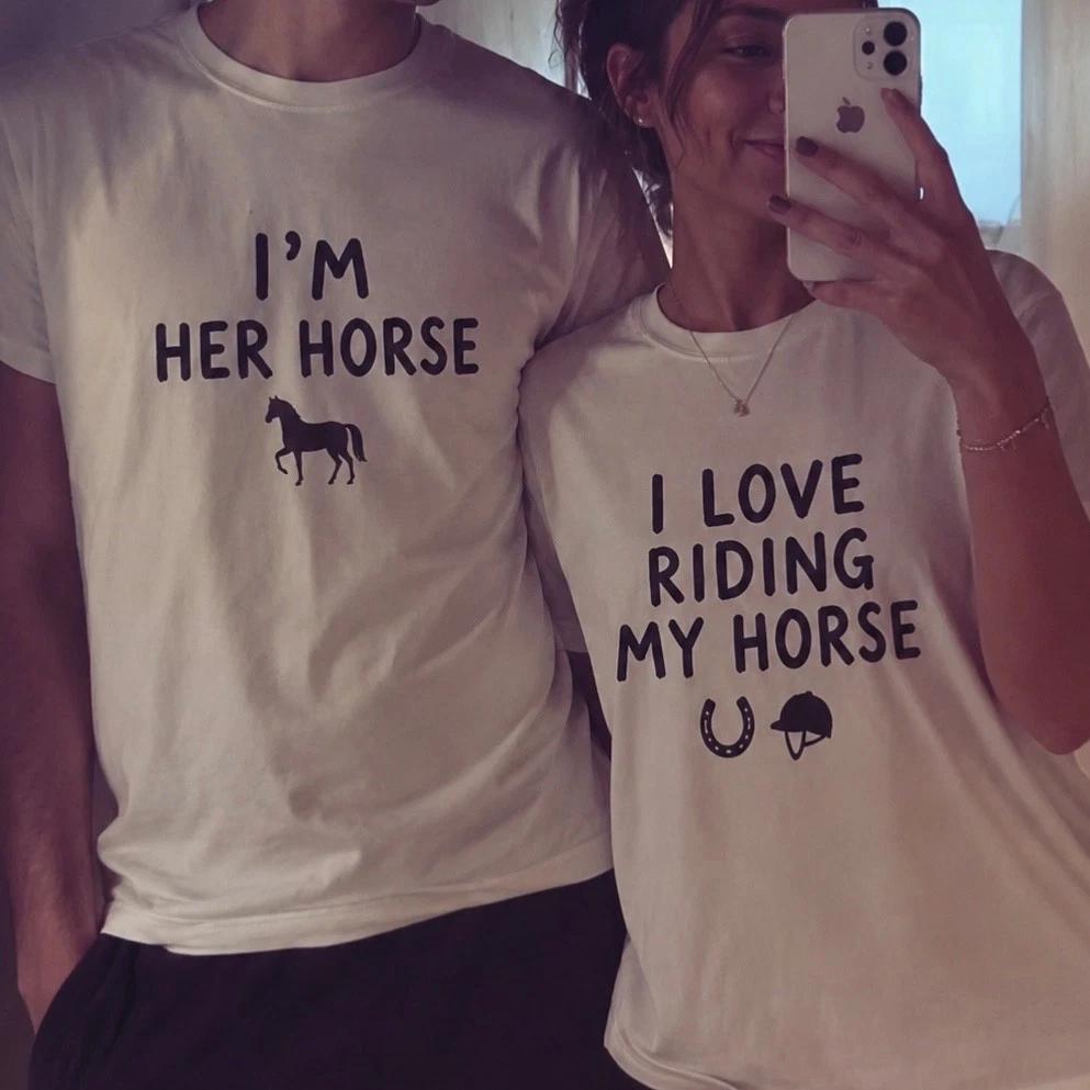 Matching Couples Horse Riding T-Shirts Funny His Hers Horse Lover Gift S