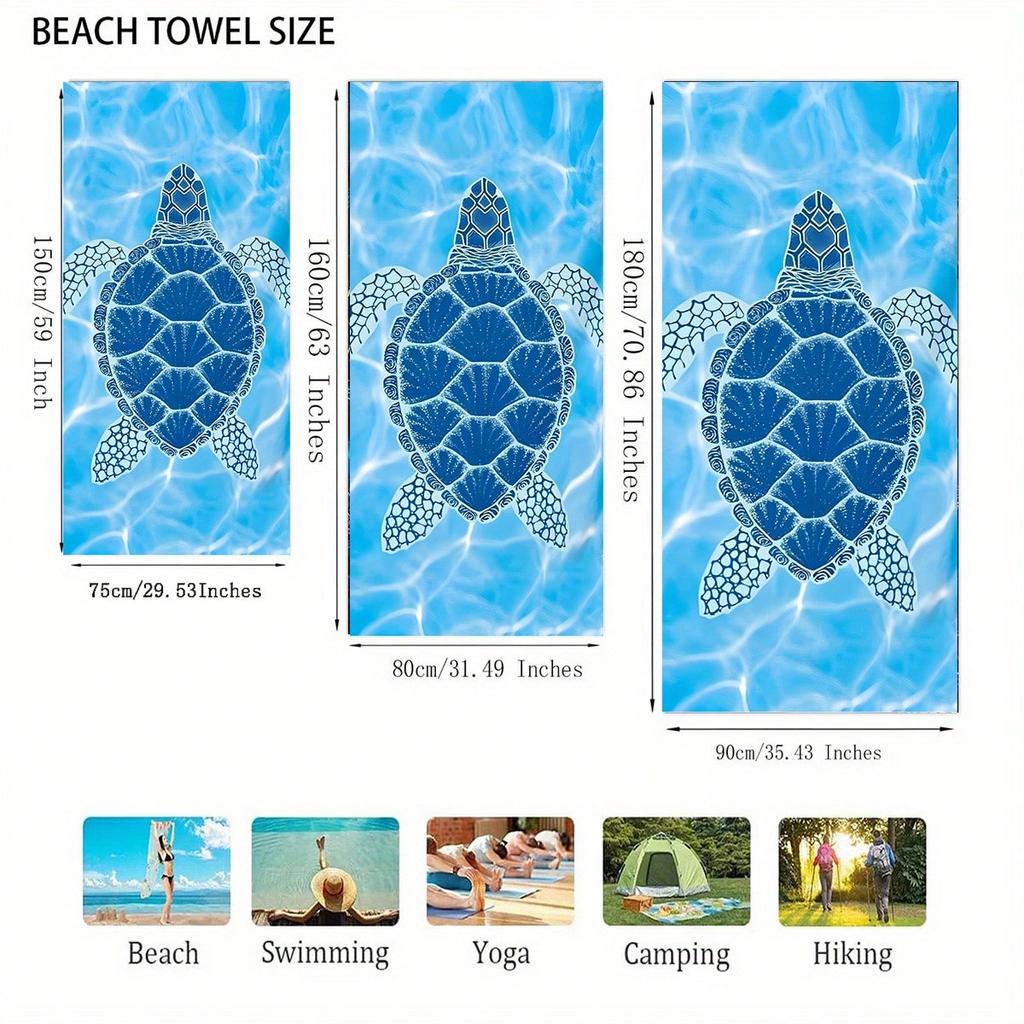 1Pc Extra Large Blue Sea Turtle Beach Towel - Super Soft, Thickened, Sand-Proof, Quick Dry, Absorbent Blanket - Perfect For Swim
