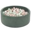 KiddyMoon Round Velvet Dry Ball Pit 90x30 Cm, 300 Balls, Forest Green, Beige, White, Mint