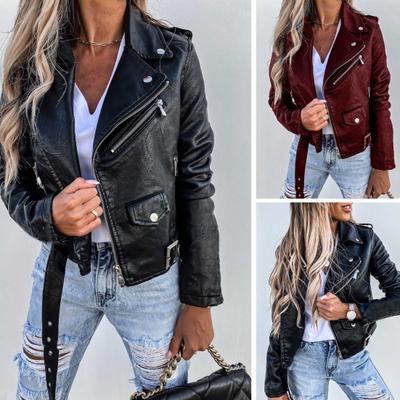 Kadın Ceket Fermuar Suni Deri Yaka Uzun Kollu Düz Renk Sıcak Tutmak Yüksek Sokak Rahat Bireysel Sonbahar Biker Ceket Günlük Giyim için