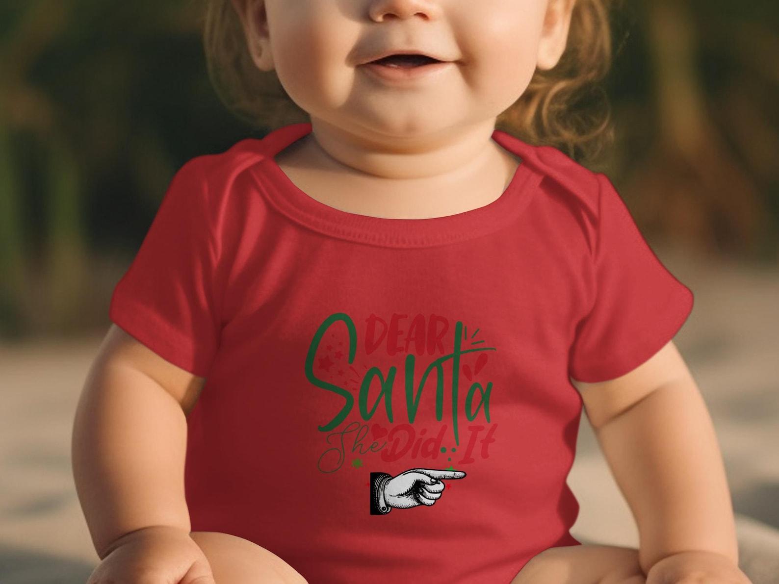 Dear Santa She Did It T-Shirt, Funny Kids Christmas Toddler Youth Tee, Baby Onesie Holiday Family Matching Gift 4XL
