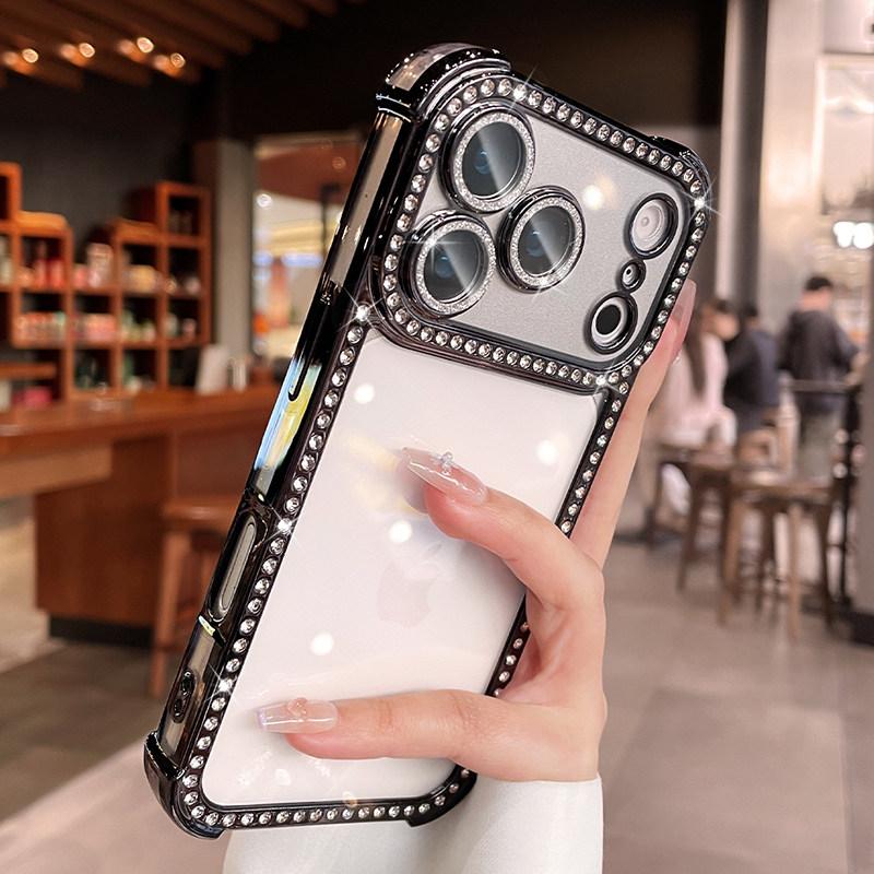 Custodia Bumper con Protezione Fotocamera in Diamante Bling Per Per Iphone 17 16 1 14 13 17Pro Max Airbag Anti-urto Trasparente Morbida