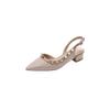 Rivet Sandals 2025 New Summer Patent Leather Rear Empty Pointed Single Shoes Women's Bag Head Medium Heel Thick Heel Versatile Flat Shoes