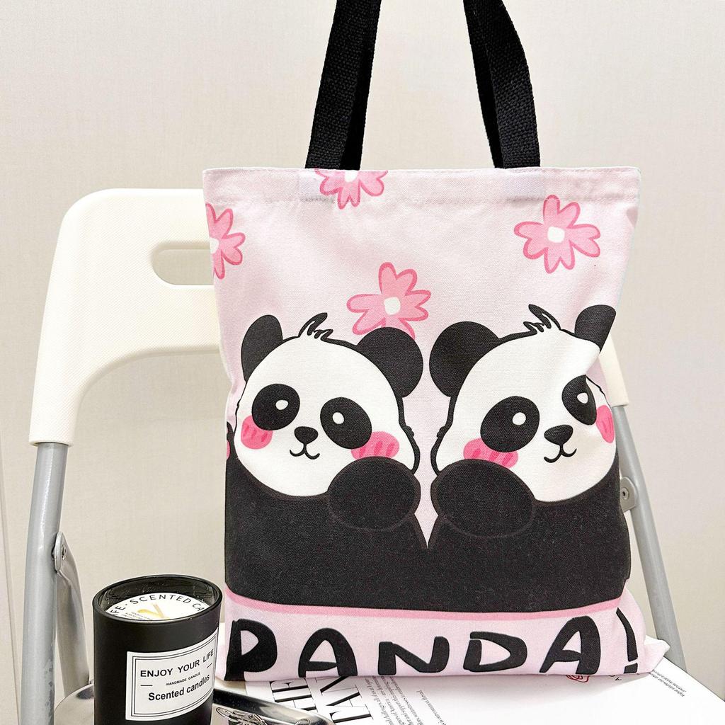 Panda Huahua Canvas Shoulder Bag - Chengdu Souvenir School Book Tote