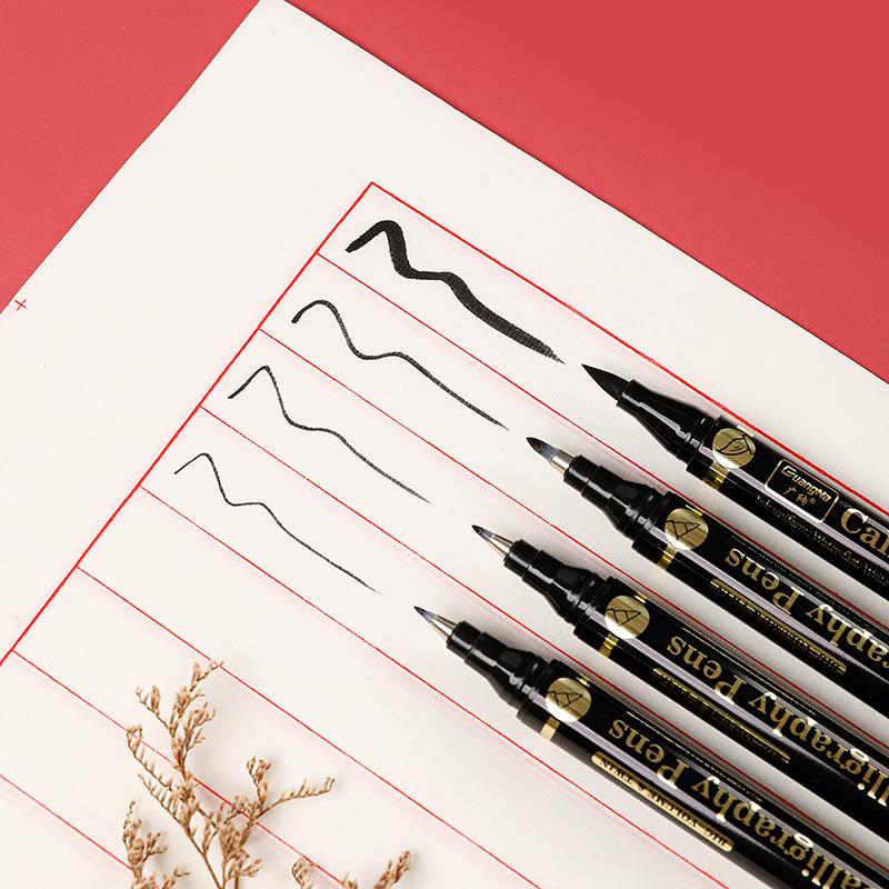 3 Pcs/lot Double Head Hand Lettering Pens Chinese Calligraphy Brush Pens Collection Art Markers Black Ink 4 Size for Beginners Writing