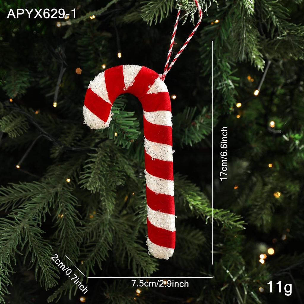 Red & White Plush Candy Christmas Balls Ornaments for Tree Decoration