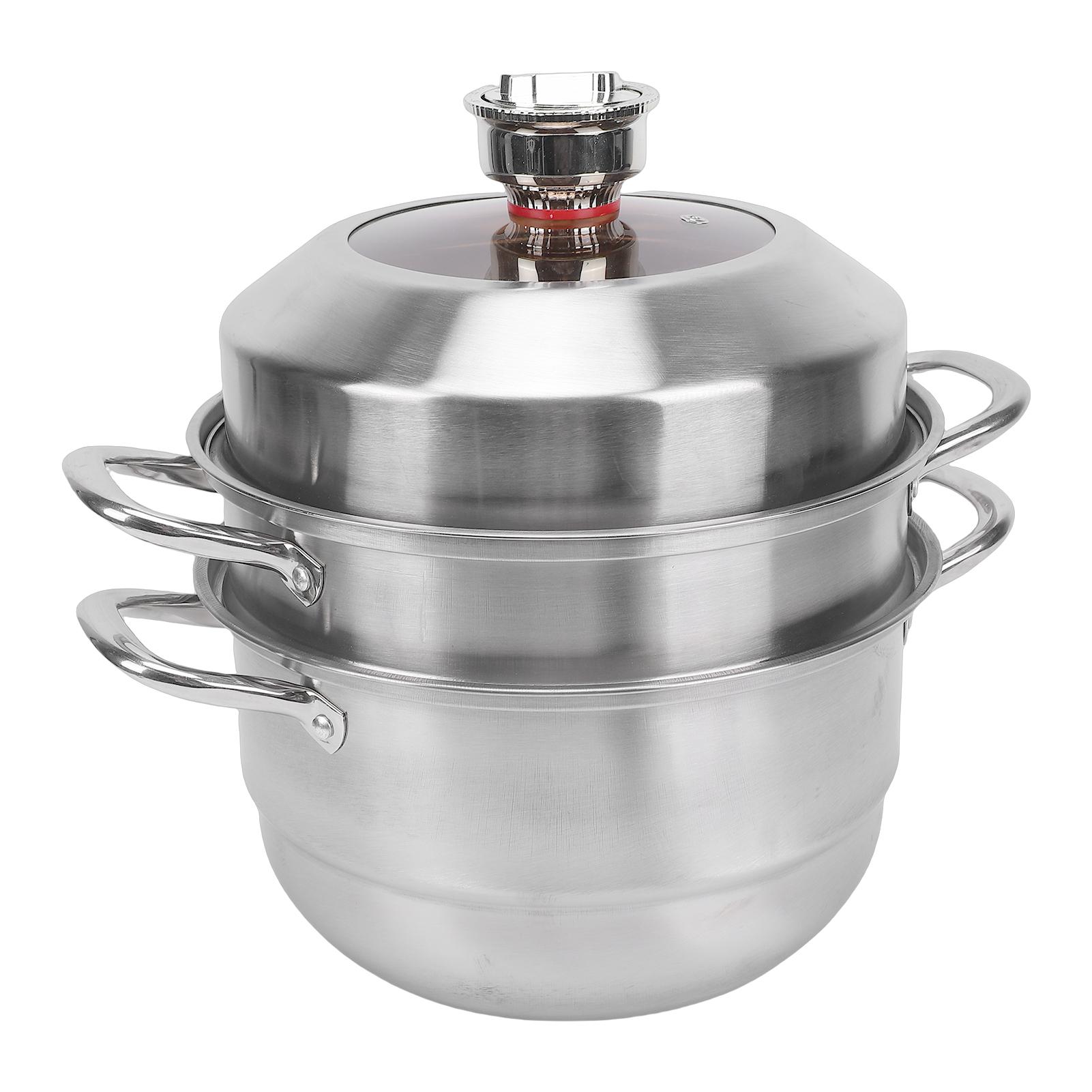 3 Layer Steam Pot Stainless Steel Large Capacity Thickened Multifunction Steam Pot with Timer for Induction Cooker
