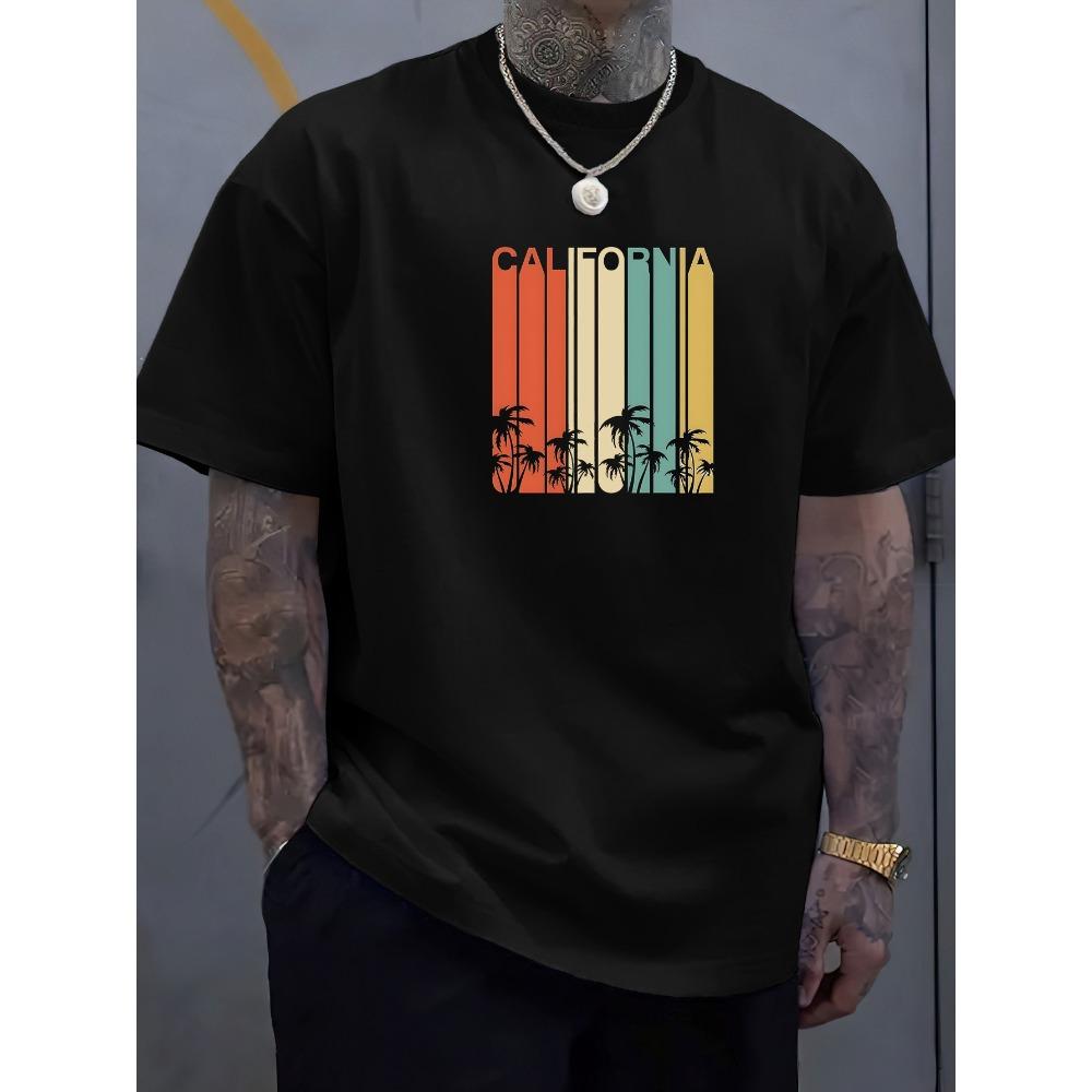 

Европейские размеры Яркая футболка с принтом в виде пальмы, идеально подходит для мужчин, идеальна для повседневной летней одежды с короткими рукавами S чёрный