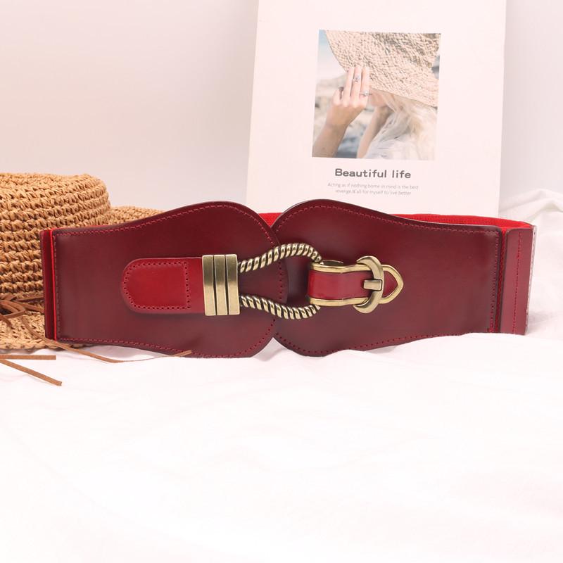 Breiter elastischer Leder-Taillengürtel für Damen - Retro Schwarzes Rindsleder