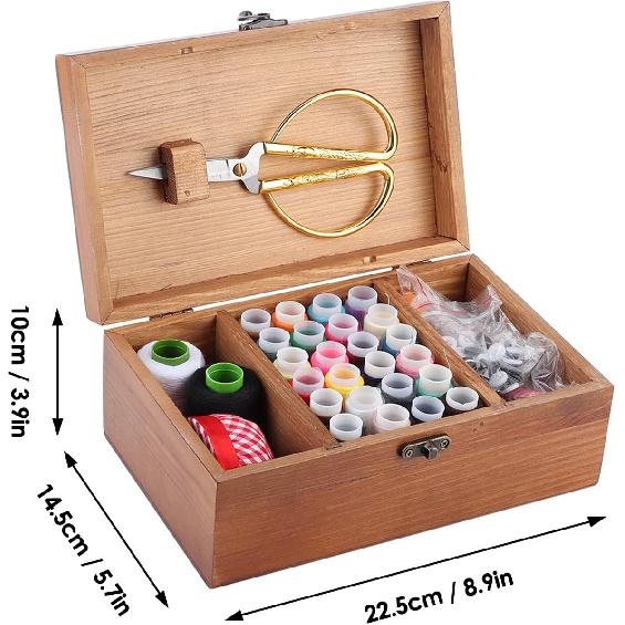 Tissting Wooden Sewing Kit Box, Vintage Taraxacum Pattern, Sewing Repair Tool Set with Storage Box, Needle Thread Storage Case Organizer, DIY Sewing