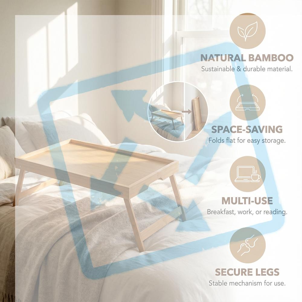 Tragbares multifunktionales Bambus-Serviertablett mit klappbaren Beinen Frühstück im Bett Tablett für Sofa Servieren Essen Arbeiten Lesen