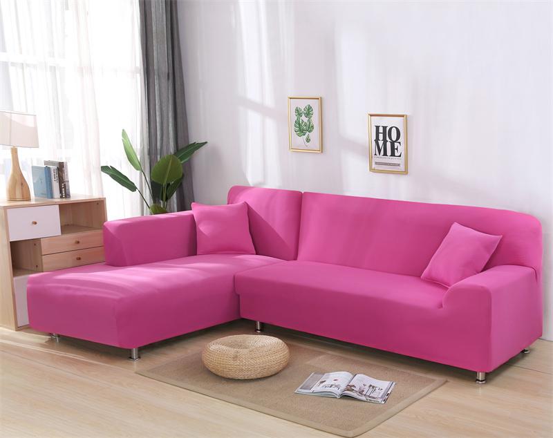 Elastic Solid Color White Sofa Covers for Living Room Corner Couch Cover L Shaped Chaise Longue Chair Slipcovers 1/2/3/4 Seater
