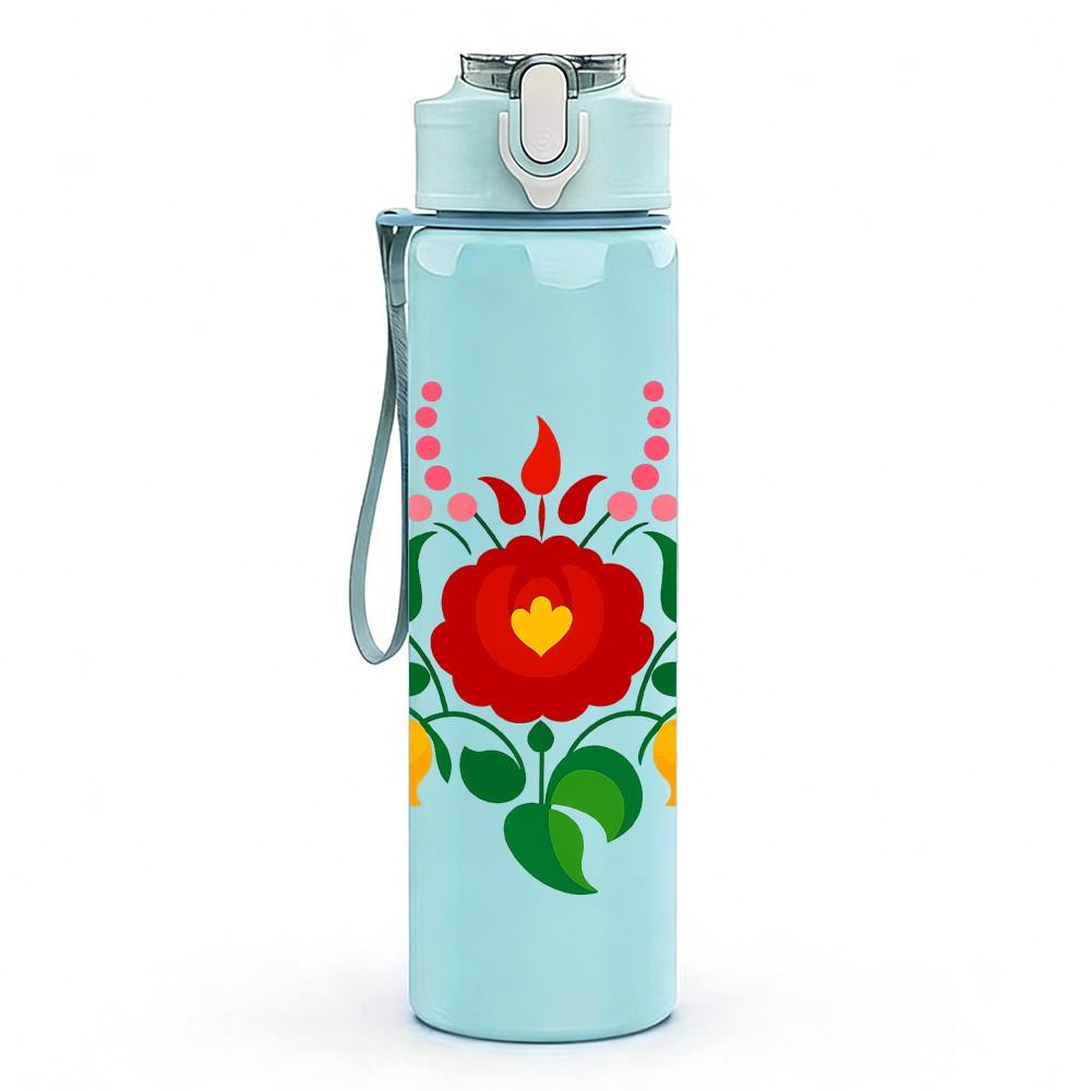 1PC Vibrant Folk Floral Art 750ml Color Plastic Sports Water Bottle Leakproof Flip Straw Lid Suitable for Sports Office Home Use