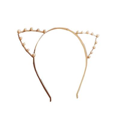 Alloy Cat Ear Headband Pearl Rinestone Hairband Headwear Costume Fancy Party