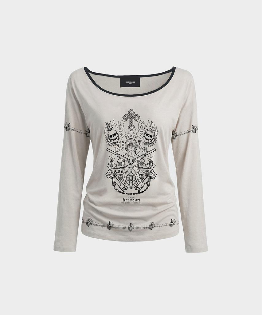 BADBLOOD Peace Not War Print Loose Fit Long Sleeve - White