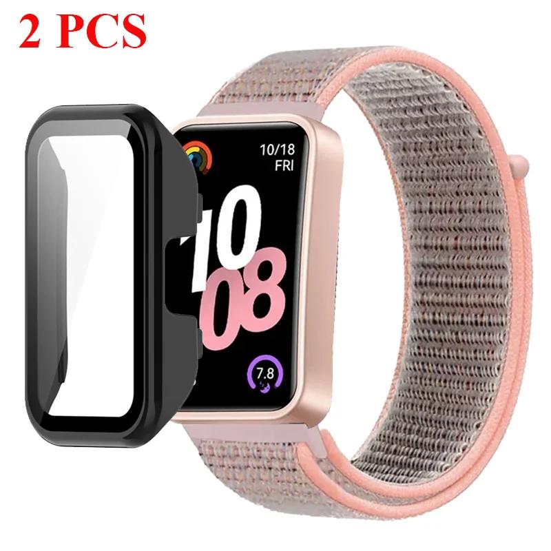 

PC Case+Nylon Strap For Huawei Band 10 9 8 HD Tempered Glass Protective Shell+Breathable Comfortable Bracelet Band Accessories For Huawei Band 10