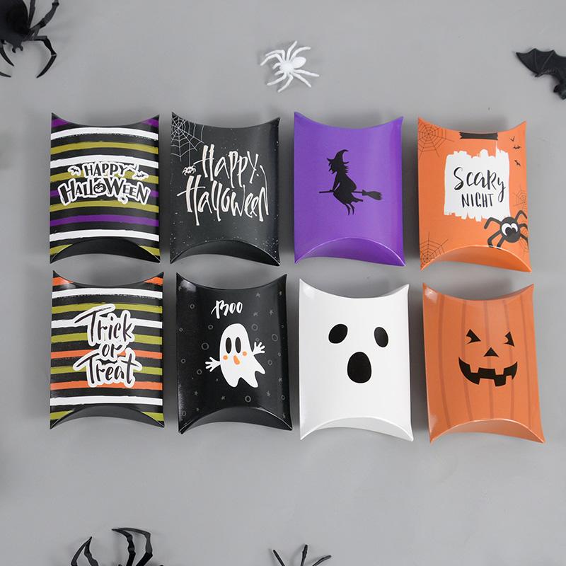 10/20pcs Halloween Kraft Paper Candy Gift Box Ghost Pumpkin Biscuit Packaging Pillow Box Bag Halloween Party Decoration Supplies