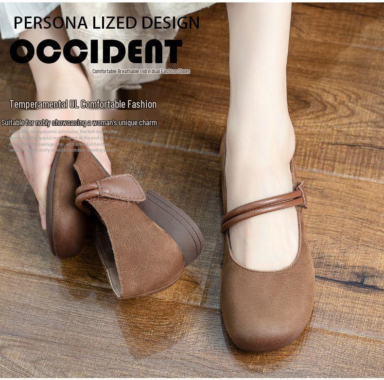 Women's Retro Genuine Leather Mary Jane Shoes - Soft Sole, Lightweight, Flat Bottom, Perfect for Spring and Autumn.