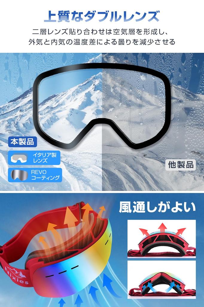 Rovolt Ski Glasses Wide Field of View OTG Snowboard Goggles for Women and Helmet Double Large Impact UV Frameless Comfortable Outdoor Mountain