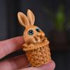 1Pc Wood Carving Easter Rabbit Ornaments Rabbit Figurine Cute Bunny Ornament Home Office Desktop Decor Car Decoration Party Gift
