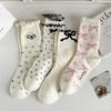 4 Pairs Women Bow Patterned Medium Length Socks Summer Lightweight Sweat Absorbing Breathable Soft Comfortable Casual Socks