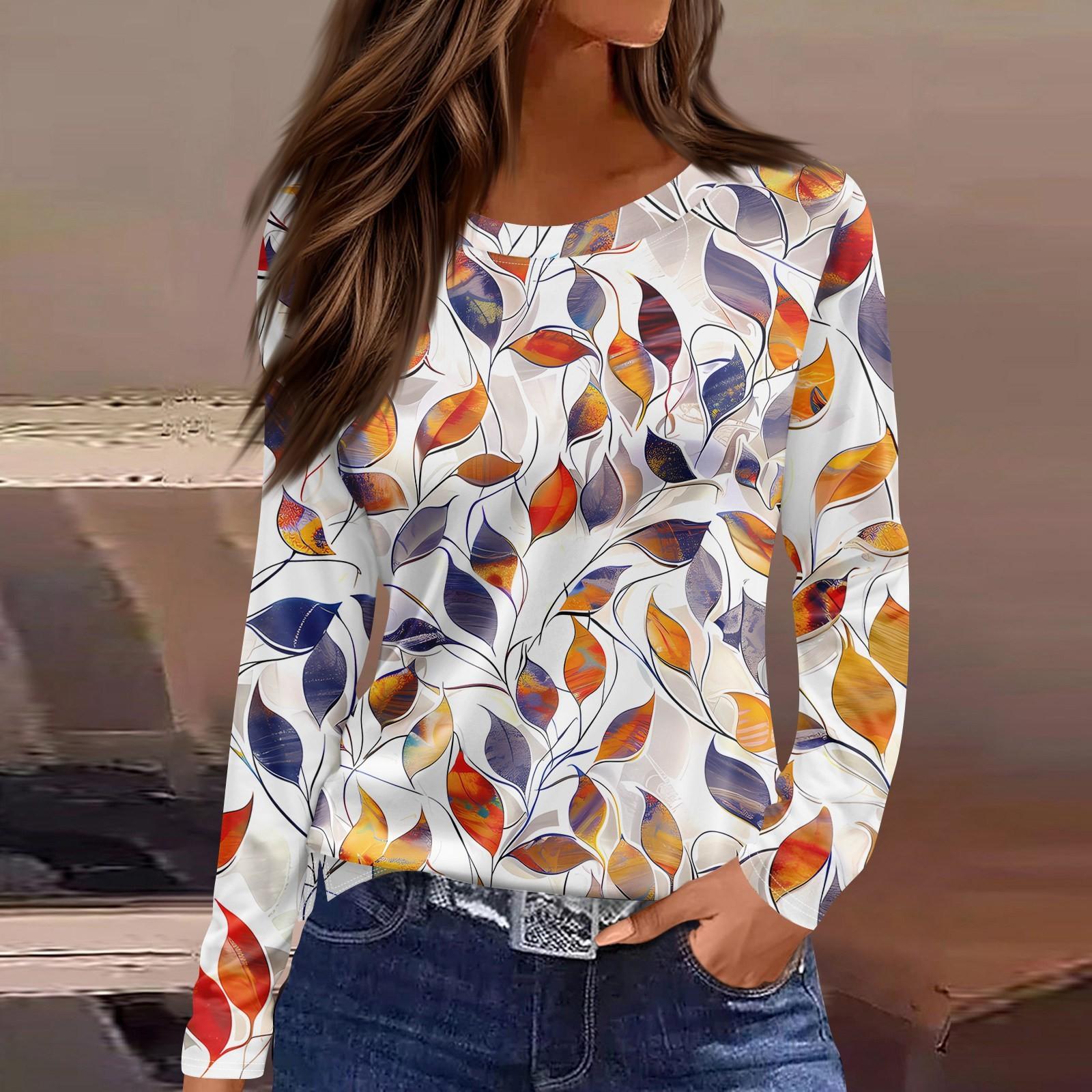 

Женская модная повседневная свободная футболка с принтом и круглым вырезом с разрезом и длинным рукавом, женский топ L оранжевый